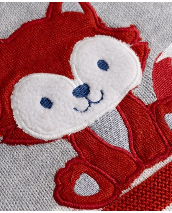 Babyhug 100% Cotton Knit Full Raglan Sleeves Fox Embroidered Sweater Set With Cap - Red