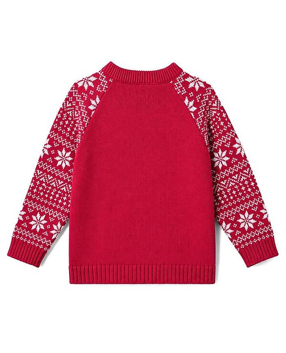 Babyhug 100% Cotton Knit Full Raglan Sleeves Reindeer Designed Sweater Set with Cap - Red