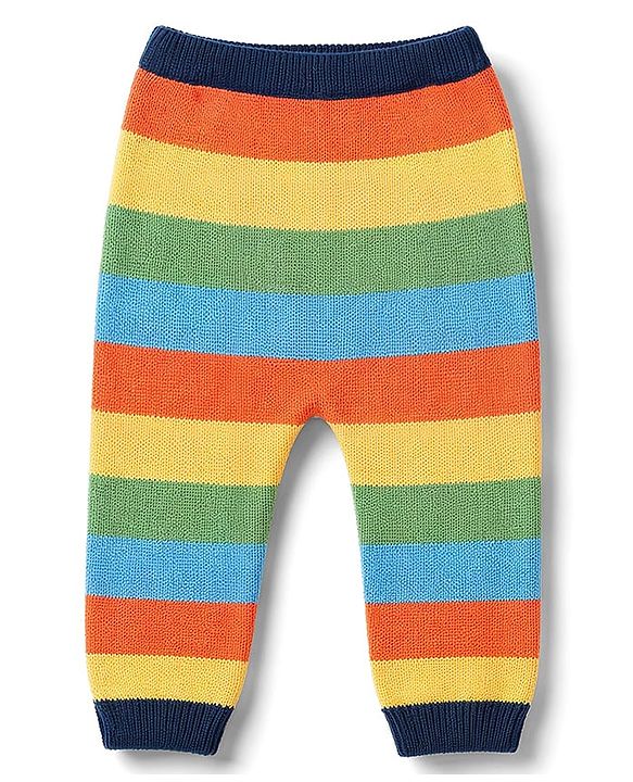 Babyhug Organic 100% Cotton Knit Full Raglan Sleeves Colour Block Striped & JCB Designed Sweater Set With Cap- Sky