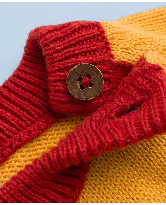 Babyhug 100% Cotton Knit Full Sleeves Dear Applique Sweater Set with Cap - Red