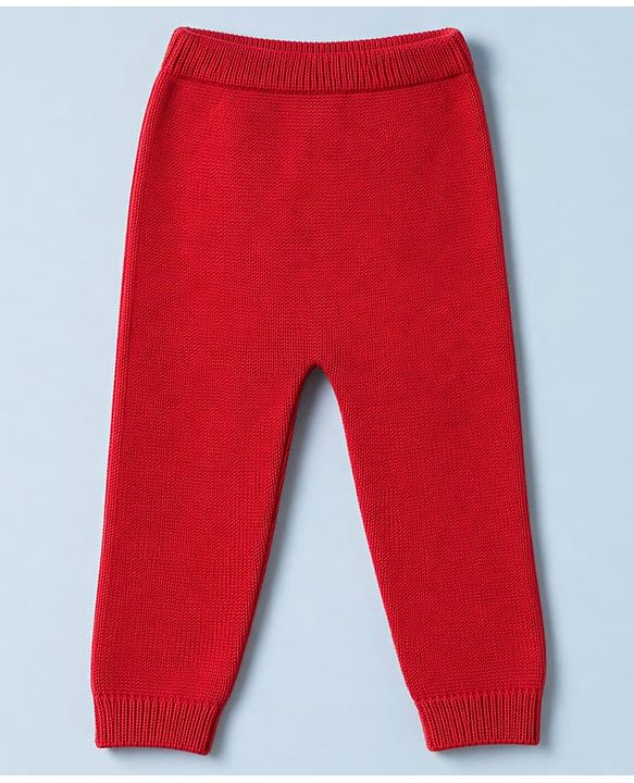 Babyhug 100% Cotton Knit Full Sleeves Dear Applique Sweater Set with Cap - Red