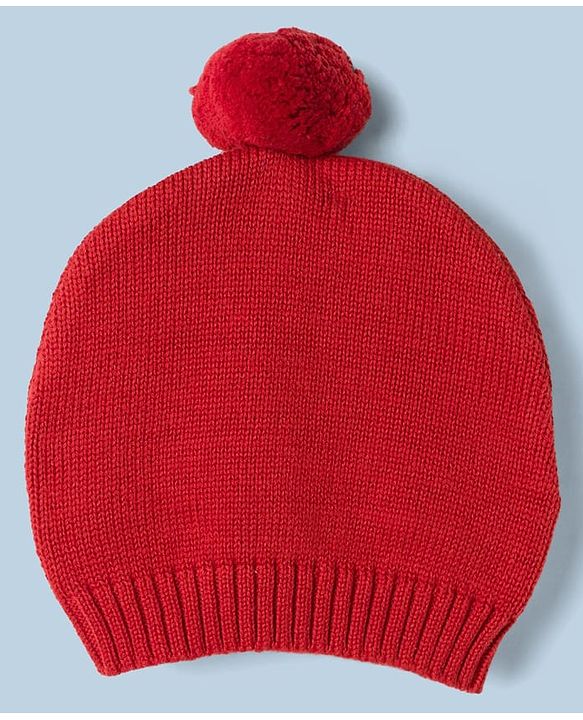 Babyhug 100% Cotton Knit Full Sleeves Dear Applique Sweater Set with Cap - Red