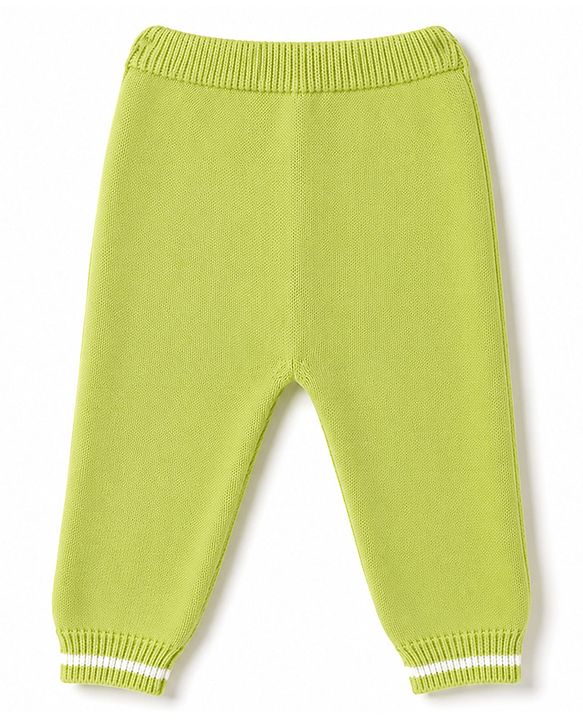 Babyhug Organic 100% Cotton Knit Full Sleeves Striped & Zebra Designed Sweater Set With Cap- Lime Green