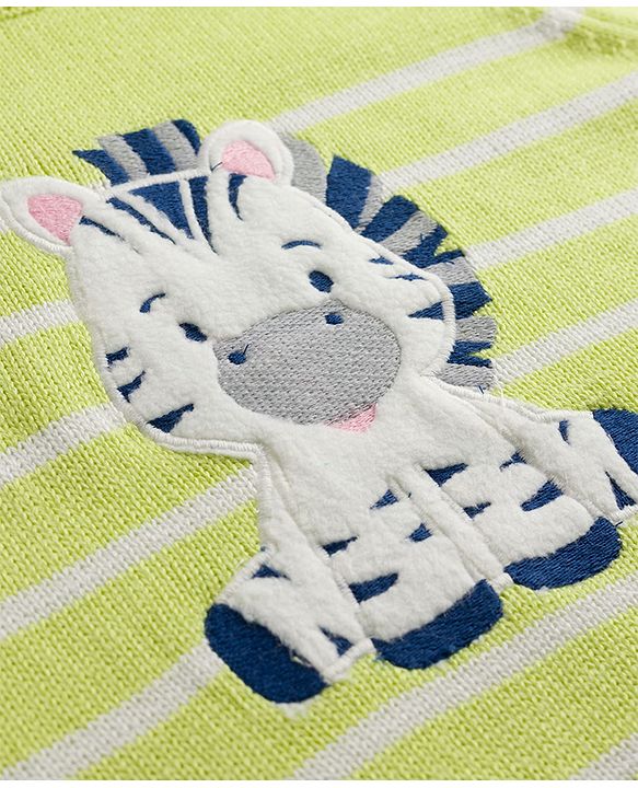Babyhug Organic 100% Cotton Knit Full Sleeves Striped & Zebra Designed Sweater Set With Cap- Lime Green