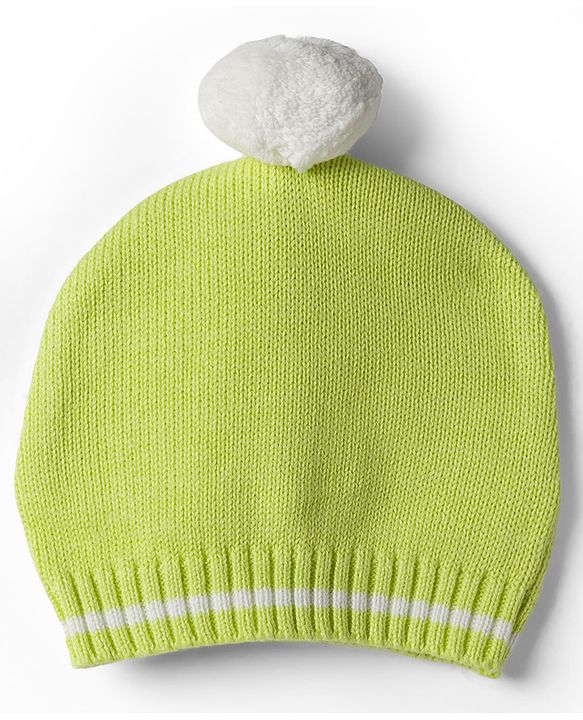Babyhug Organic 100% Cotton Knit Full Sleeves Striped & Zebra Designed Sweater Set With Cap- Lime Green