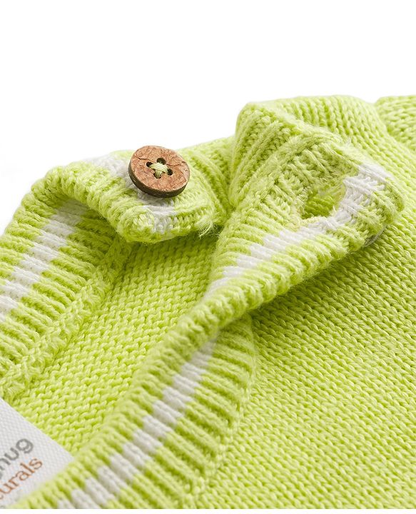 Babyhug Organic 100% Cotton Knit Full Sleeves Striped & Zebra Designed Sweater Set With Cap- Lime Green