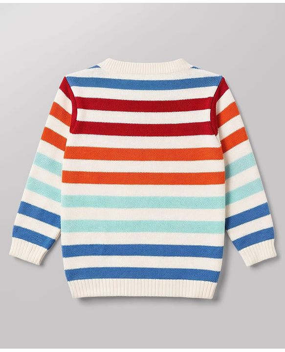 Babyhug Organic 100% Cotton Knit Full Sleeves Striped & Zebra Designed Sweater Set With Cap- Rust Orange