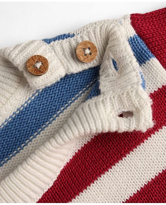Babyhug Organic 100% Cotton Knit Full Sleeves Striped & Zebra Designed Sweater Set With Cap- Rust Orange