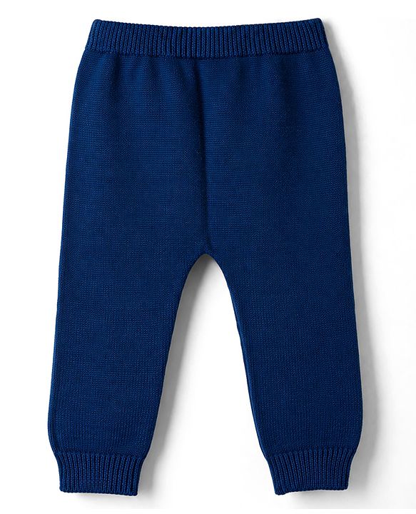 Babyhug 100% Cotton Knit Full Raglan Sleeves Penguin Designed Sweater Set with Cap - Navy & Grey