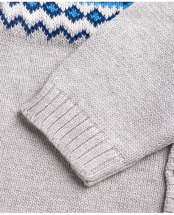 Babyhug 100% Cotton Knit Full Raglan Sleeves Penguin Designed Sweater Set with Cap - Navy & Grey