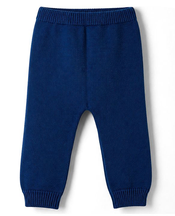 Babyhug 100% Cotton Knit Full Raglan Sleeves Penguin Designed Sweater Set with Cap - Navy & Grey