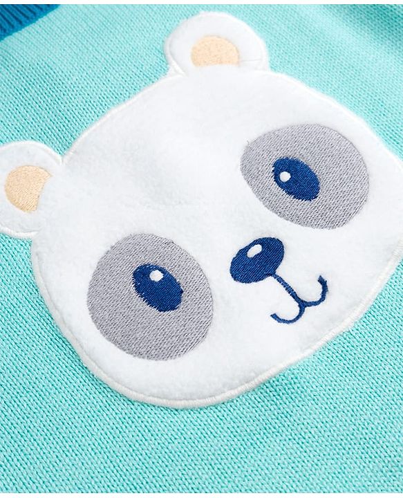 Babyhug 100% Cotton Knit Full Raglan Sleeves Striped Sweater Set with Cap & Bear Face Applique - Blue
