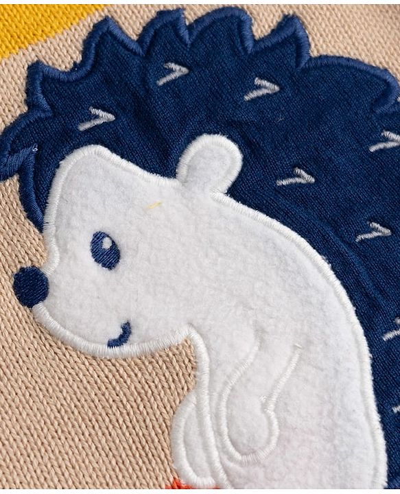 Babyhug 100% Cotton Knit Full Sleeves Animal & Butterfly Embroidered Sweater Set With Cap - Navy Blue