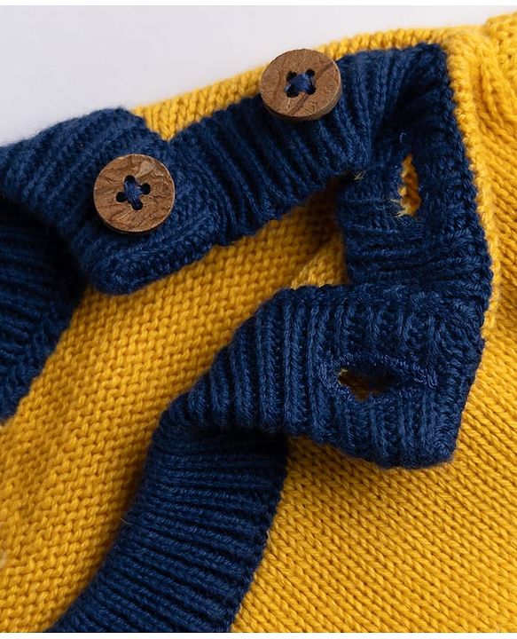 Babyhug 100% Cotton Knit Full Sleeves Animal & Butterfly Embroidered Sweater Set With Cap - Navy Blue