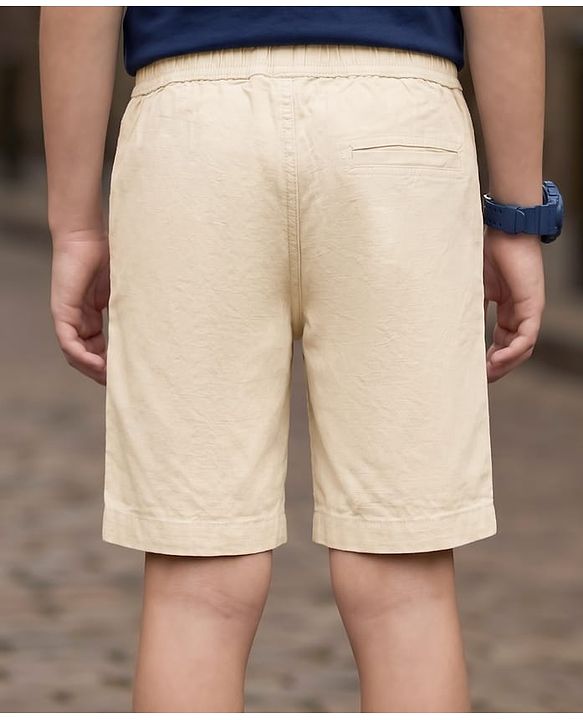 Pine Kids Cotton Elastane Woven Above Knee Length Solid Shorts - Beige