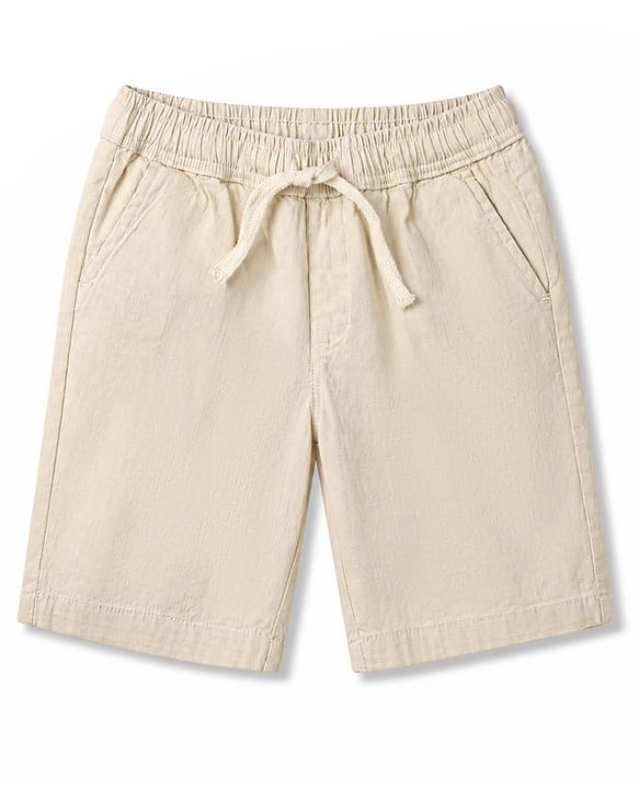 Pine Kids Cotton Elastane Woven Above Knee Length Solid Shorts - Beige