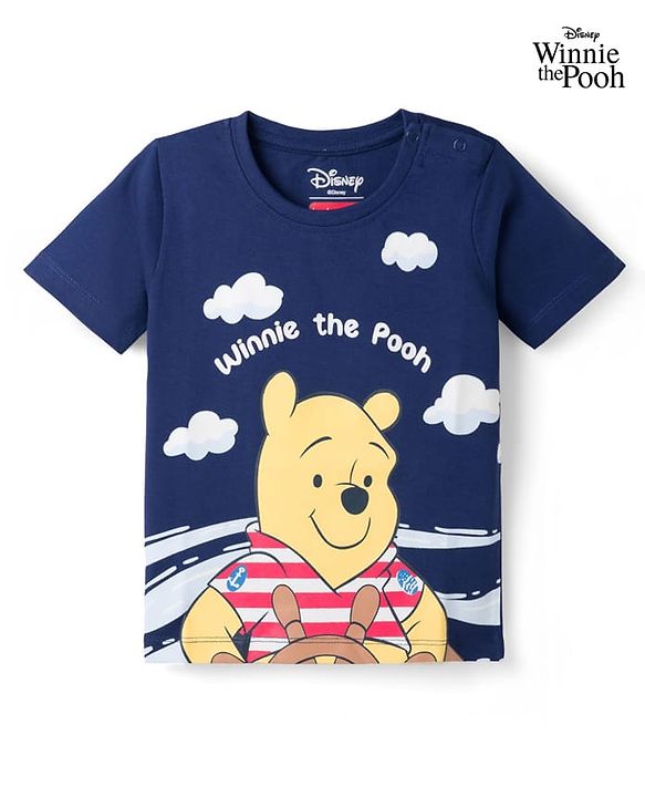Babyhug Disney Cotton Knit Half Sleeves T-Shirt With Winnie The Pooh Graphic - Navy Blue