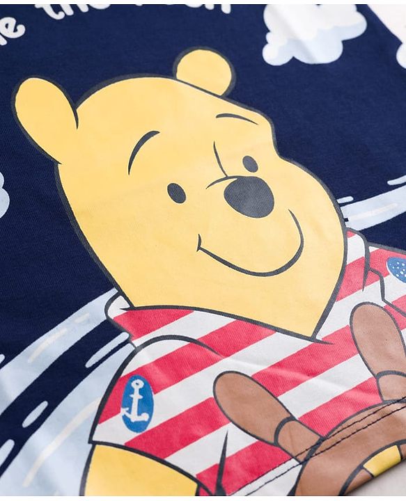 Babyhug Disney Cotton Knit Half Sleeves T-Shirt With Winnie The Pooh Graphic - Navy Blue