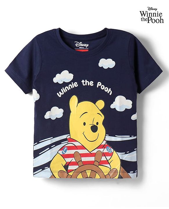 Babyhug Disney Cotton Knit Half Sleeves T-Shirt With Winnie The Pooh Graphic - Navy Blue
