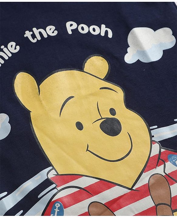 Babyhug Disney Cotton Knit Half Sleeves T-Shirt With Winnie The Pooh Graphic - Navy Blue