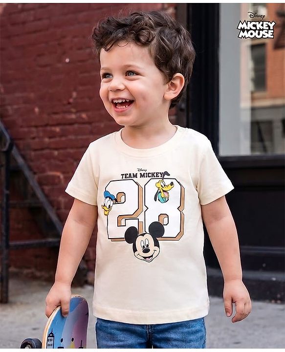 Babyhug Disney Single Jersey Knit Half Sleeves T-Shirt WIth Micky Mouse Graphic - Multicolor