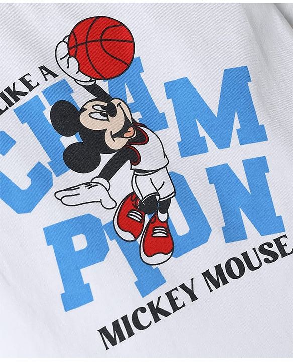 Babyhug Disney 100% Cotton Knit Half Sleeves T-Shirt With Mickey Mouse Graphic - White