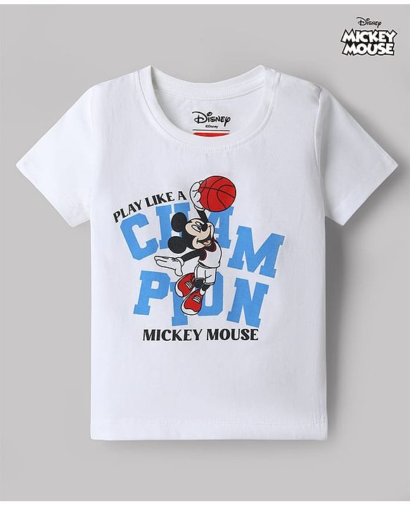 Babyhug Disney 100% Cotton Knit Half Sleeves T-Shirt With Mickey Mouse Graphic - White