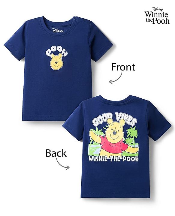 Babyhug Disney Cotton Knit T-Shirt Half Sleeve Round Neck Winnie The Pooh Graphic Navy Blue 3-6 Months