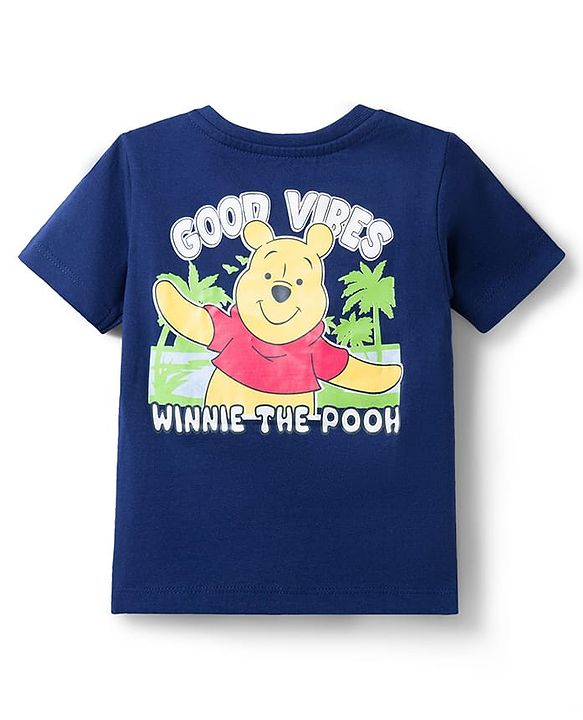 Babyhug Disney Cotton Knit T-Shirt Half Sleeve Round Neck Winnie The Pooh Graphic Navy Blue 3-6 Months