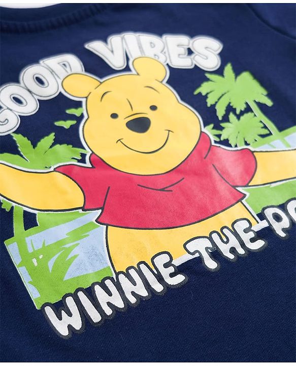 Babyhug Disney Cotton Knit T-Shirt Half Sleeve Round Neck Winnie The Pooh Graphic Navy Blue 3-6 Months