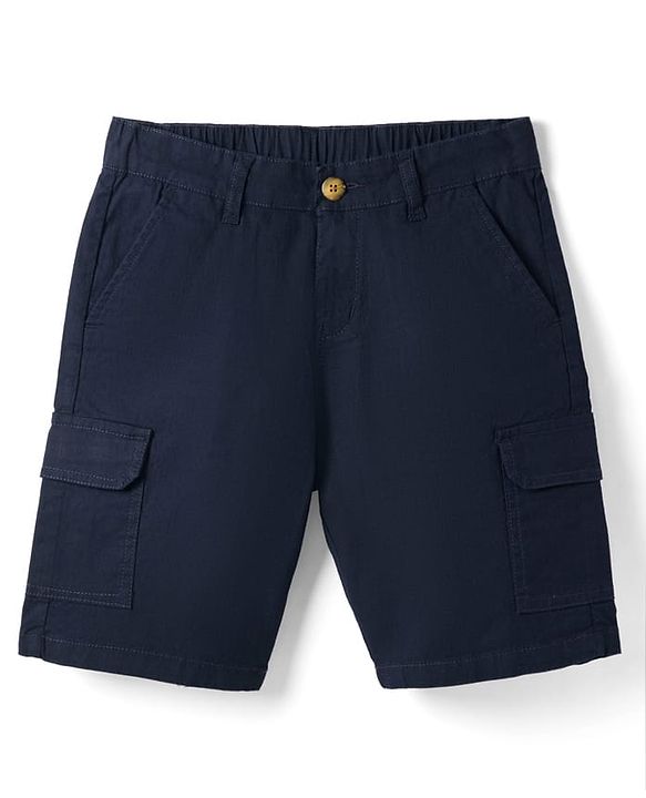 Pine Kids Cotton Elastane Woven Above Knee Length Solid Shorts - Navy Blue