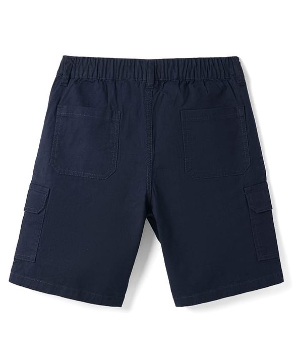 Pine Kids Cotton Elastane Woven Above Knee Length Solid Shorts - Navy Blue