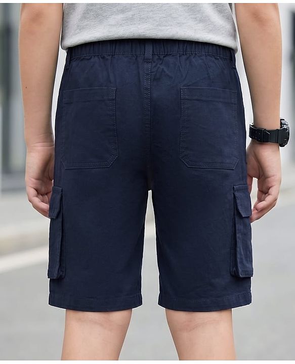 Pine Kids Cotton Elastane Woven Above Knee Length Solid Shorts - Navy Blue