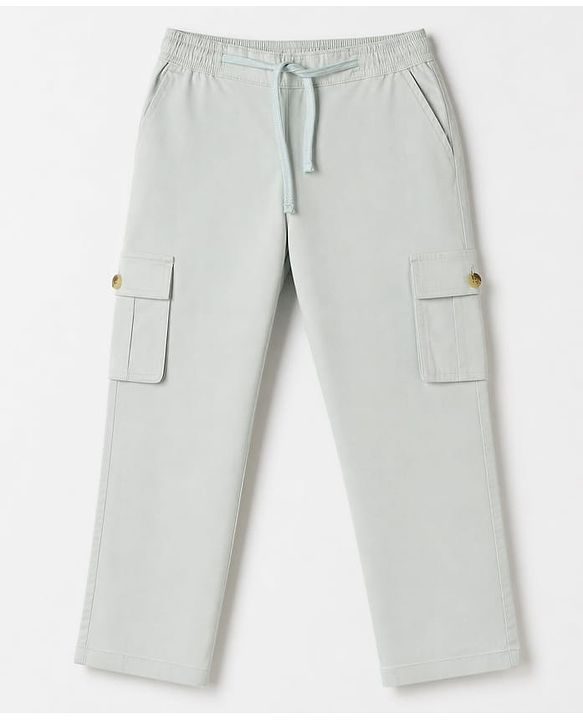 Pine Kids Cotton Elastane Woven Full Length Cargo Pocket Trousers Pant - Grey