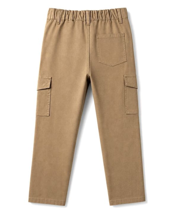 Pine Kids Cotton Elastane Woven Full Length Solid Color Trouser with Cargo Pockets - Beige