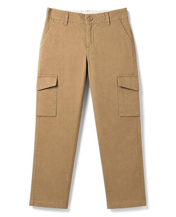 Pine Kids Cotton Elastane Woven Full Length Solid Color Trouser with Cargo Pockets - Beige