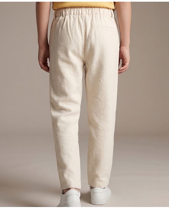 Pine Kids Cotton Elastane Woven Full Length Solid Trouser - Beige
