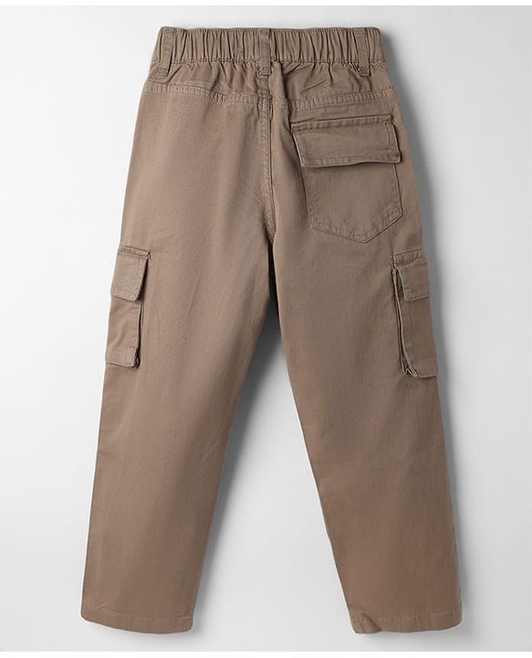 Pine Kids Cotton Elastane Woven Full Length Solid Color Trousers - Khaki