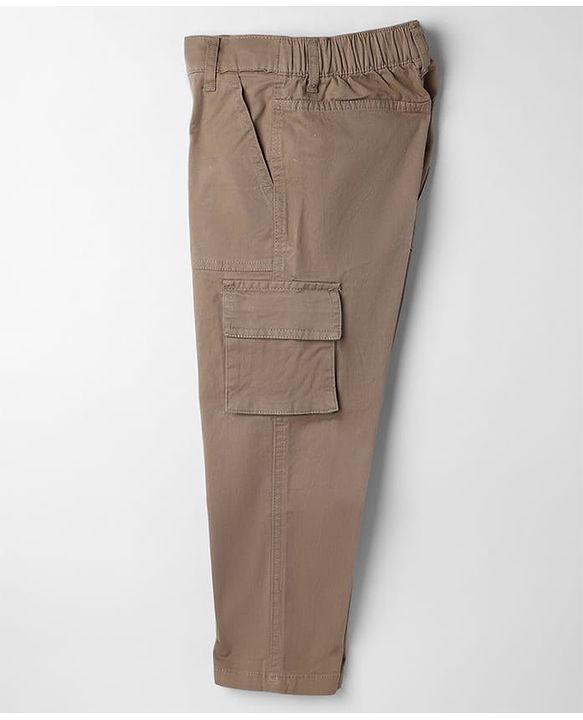 Pine Kids Cotton Elastane Woven Full Length Solid Color Trousers - Khaki