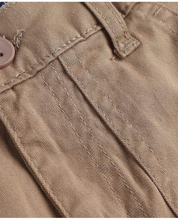 Pine Kids Cotton Elastane Woven Full Length Solid Color Trousers - Khaki