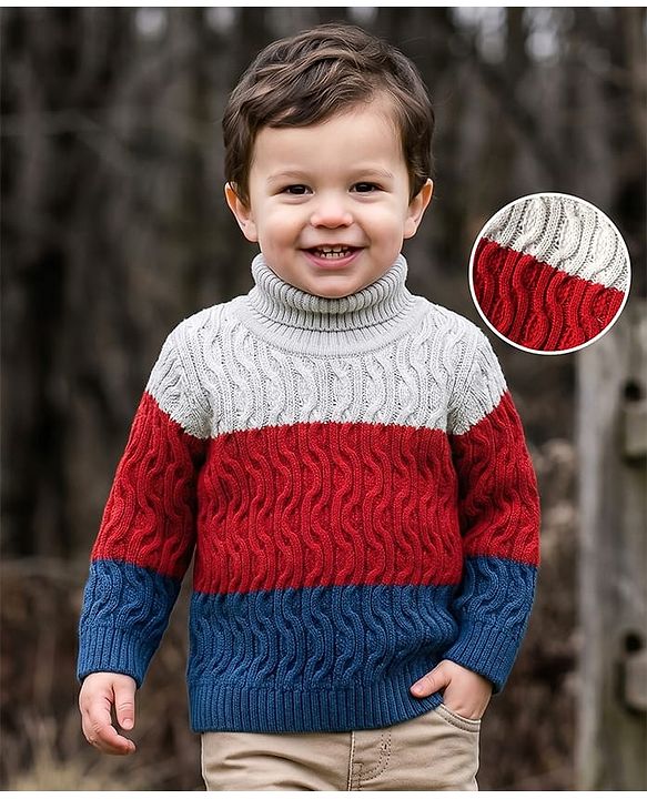 Babyhug Knit Full Sleeves Pullover Sweater Cable Knit Design - Red