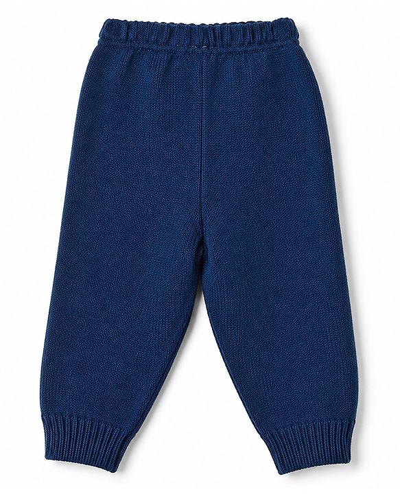 Babyhug Knit Full Sleeves Sweater Set With Block Design - Navy Blue