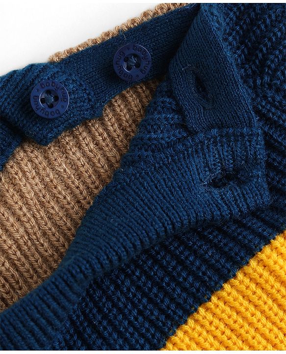 Babyhug Knit Full Sleeves Sweater Set With Block Design - Navy Blue