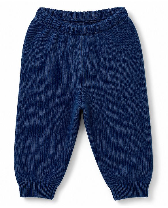 Babyhug Knit Full Sleeves Sweater Set With Block Design - Navy Blue