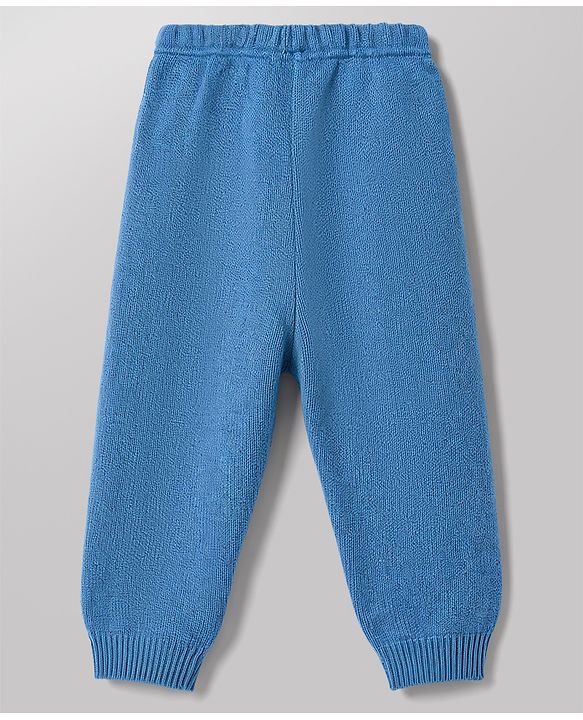 Babyhug Knitted Full Sleeves Striped & Car Designed Sweater Set - Blue