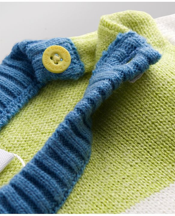 Babyhug Knitted Full Sleeves Striped & Car Designed Sweater Set - Blue