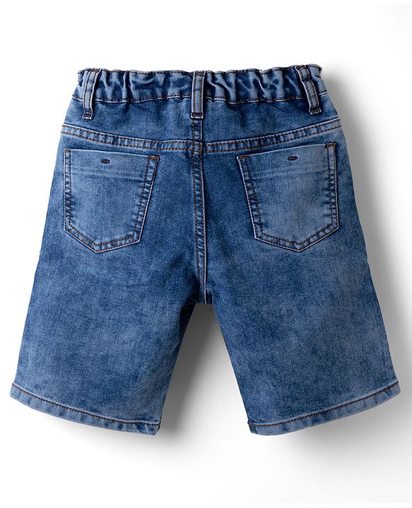 Pine Kids Denim Woven Knee Length Shorts with Badge Detailing - Blue