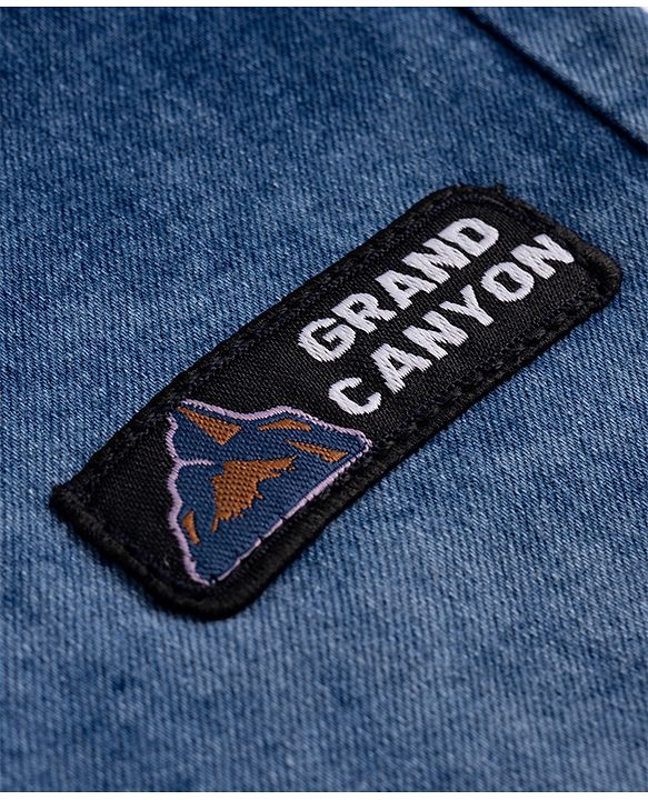 Pine Kids Denim Woven Knee Length Shorts with Badge Detailing - Blue