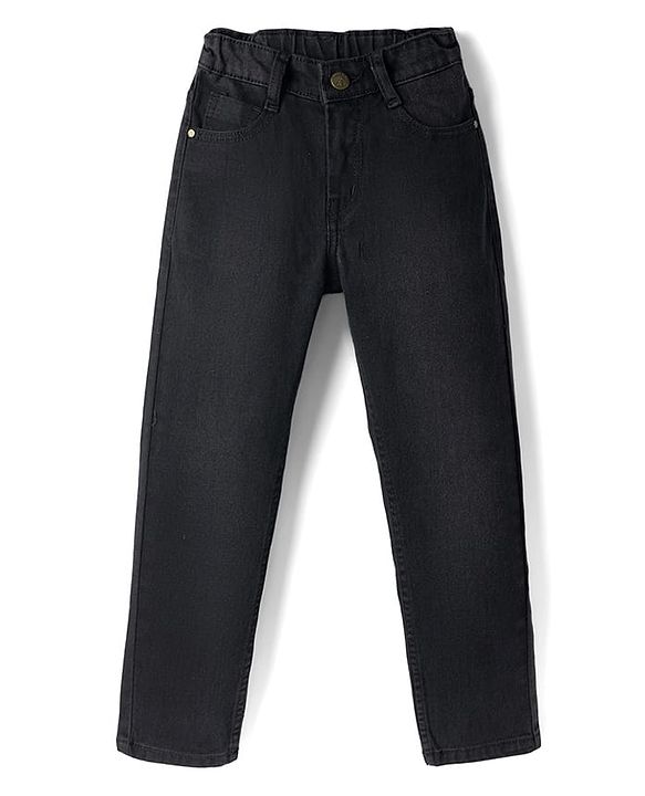 Pine Kids Denim Woven Full Length Solid Colour Jeans - Black