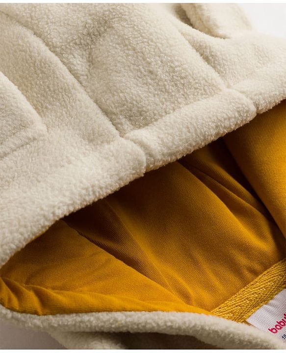 Babyhug Fur Full Sleeves Hooded Sweat Jacket & Lounge Pant Set with Cut & Sew & Colour Block Design - Mustard & Cream